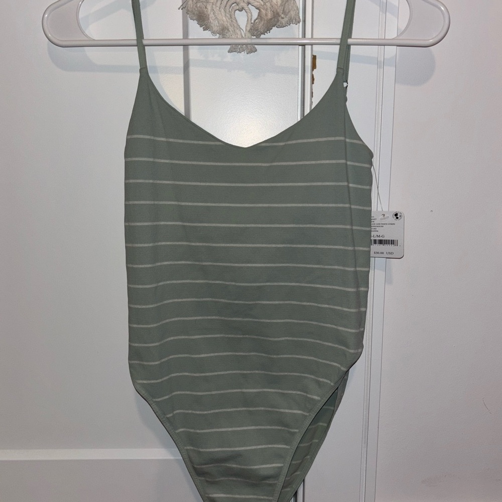 Free People Green Striped Bodysuit